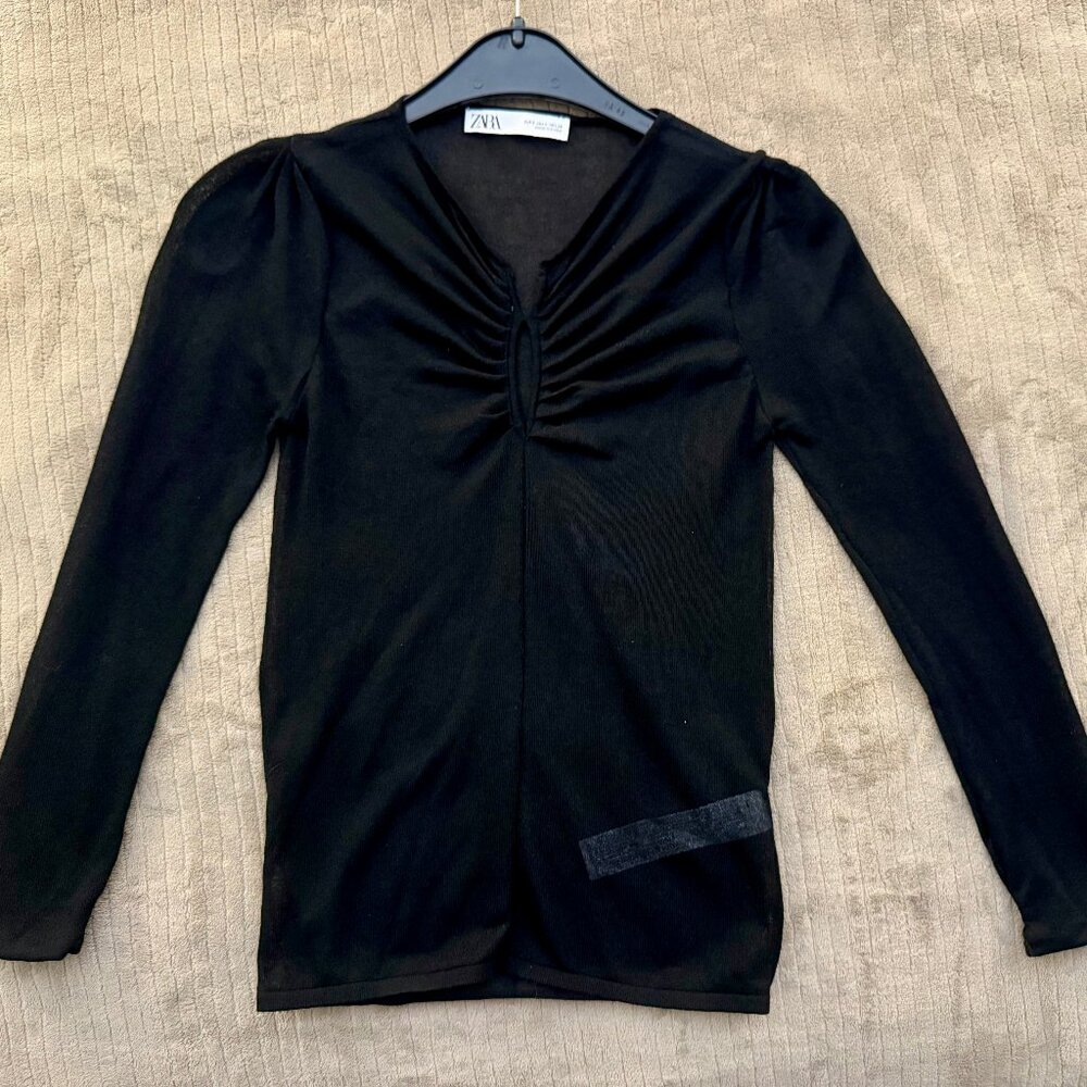 Zara slit front semi-sheer top size small black